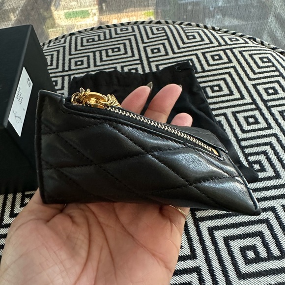 Saint Laurent Black Triangle Quilted Pouch Keychain - Picture 3 of 7